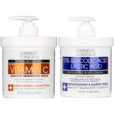 Advanced Clinicals Glycolic Acid Body Lotion + Vitamin C Body Cream Set of Two