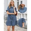 INSPIRE CHIC Women's Denim Ruffle Sleeve Button Up Turndown Collar Casual Shift Mini Jean Dresses - 2 of 4