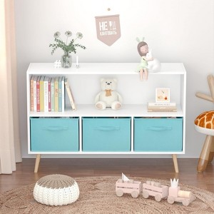 RISOKEYS Kids Bookshelf with 3 Collapsible Fabric Drawers - Toy Storage Organizer for Nursery,Playroom,Bedroom - 1 of 4