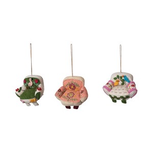 Storied Home Handmade Wool Felt Sofa Chair Ornament with Applique and Hand-Embroidery, Multicolor, Set of 3 - 1 of 1
