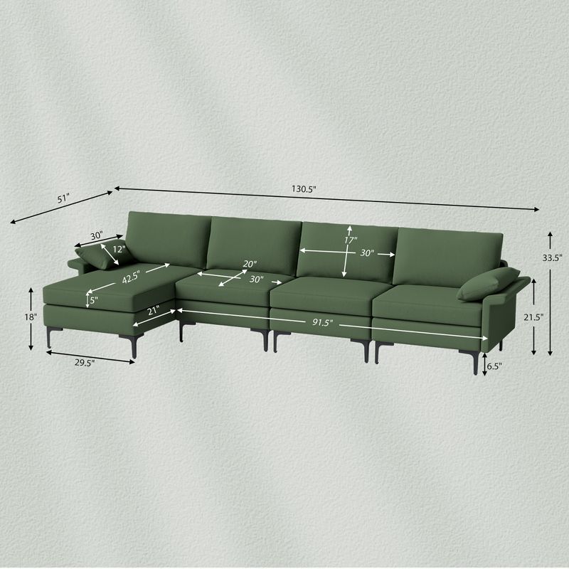 Costway  L-shaped Modern Modular Sectional Sofa w/ Reversible Chaise & 4 USB Ports, 4 of 11