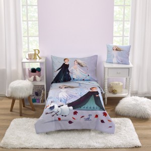 Disney Frozen Winter Cheer Lavender, Aqua, Green and White, Anna, Elsa, and Olaf 4 Piece Toddler Bed Set - 1 of 4