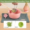 Zevemomo 7-Piece Matcha Whisk Set, Traditional Matcha Kit with Bowl, Bamboo Whisk Holder Scoop Sifter Tea Cloth for Tea Enthusiasts,Pink - 2 of 4
