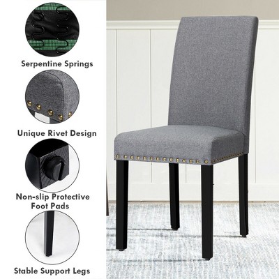 Set of 2 Gray Linen Upholstered Parsons Side Chairs