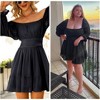 EXLURA Women's 2025 Casual Long Lantern Sleeve Dresses Square Neck Ruffle Tie Back Elastic Waist Aline Short Mini Dress - 3 of 4