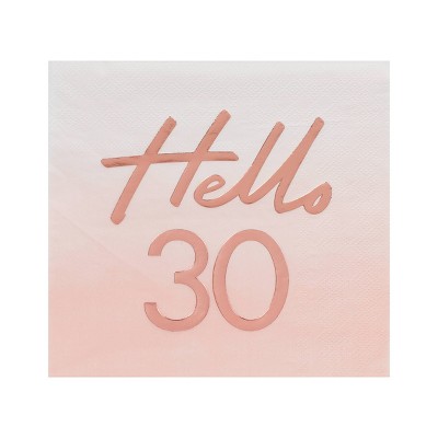 'Hello 30' Foiled Watercolor Napkin Peach