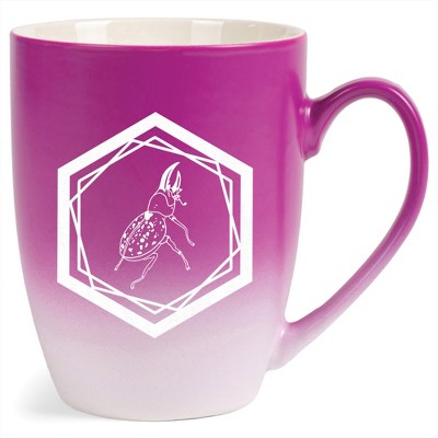 Elanze Designs 12 Ounce Ceramic Decorative Laser Engraved Geometric Design Giftable Novelty Tea Coffee Cup Mug Pink and White Hercules Beetle