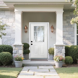36 x 80 Fiberglass Entry Door, 4-9/16 in. New Packaging Vinyl Frame,9 Lite Low-E Glass - Primed Front Door for Home's Front Entrance - 1 of 4