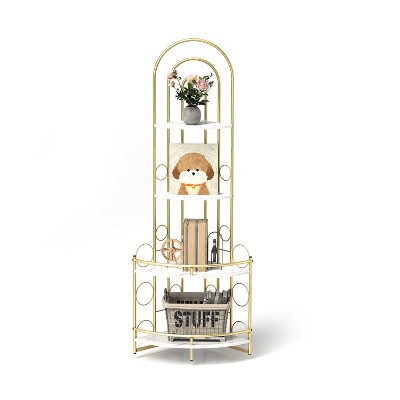 Gold 4-Tier Corner Bookshelf, Modern Style, Plant Stand with Metal Frame