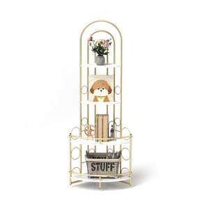 Gold 4-Tier Corner Bookshelf, Modern Style, Plant Stand with Metal Frame - 1 of 4