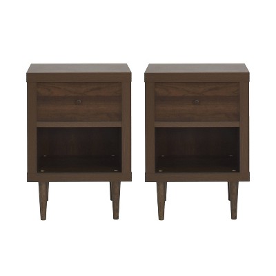 Christopher Knight Home Set of 2 Nystrom Faux Wood Single Drawer Nightstand Walnut