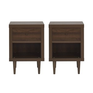Christopher Knight Home Set of 2 Nystrom Faux Wood Single Drawer Nightstand Walnut - 1 of 4