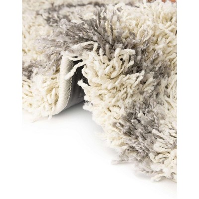 Ivory and Gray Trellis Shag 6' x 9' Synthetic Area Rug