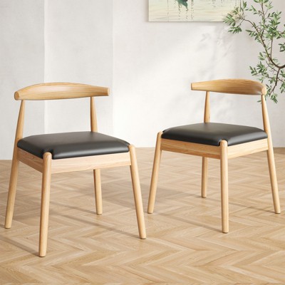 Grungis Dining Chairs with Faux Leather Seat,Mid Century Modern Dining Table Chairs with Solid Wood Legs,Set of 2