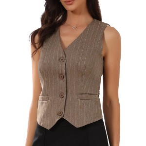 INSPIRE CHIC Women's Striped V Neck Sleeveless Button Down Fully Lined Dressy Blazer Vest with Pockets - 1 of 4
