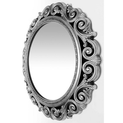 Elegant 24" Round Weathered Antique Silver Wall Mirror