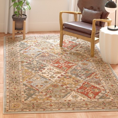 Elegant Heritage 6' Square Light Blue & Light Brown Wool Rug