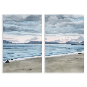 Stupell Industries Cloudy Summer Beach Shore Watercolor 2pc Wall Plaque Art Set - 1 of 4