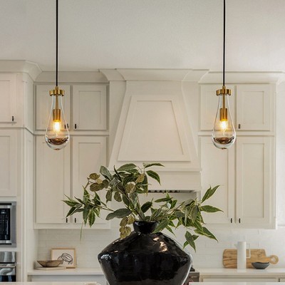 ALOADECOR Farmhouse Raindrop Glass Chandelier Rustic Teardrop Cluster Pendant Light for Kitchen Island (2-Pack)