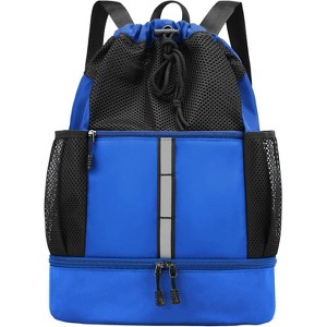 Lightweight Mesh Drawstring Bag, Gym & Swim Backpack with Separate Wet Pocket and Shoe Compartment - 1 of 4