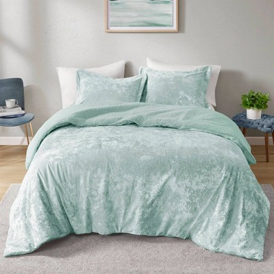 Intelligent Design Full/Queen Arabella Crushed Velvet Faux Shearling Reversible Comforter Set Aqua: Hypoallergenic Teen Bedding Set — фото 2