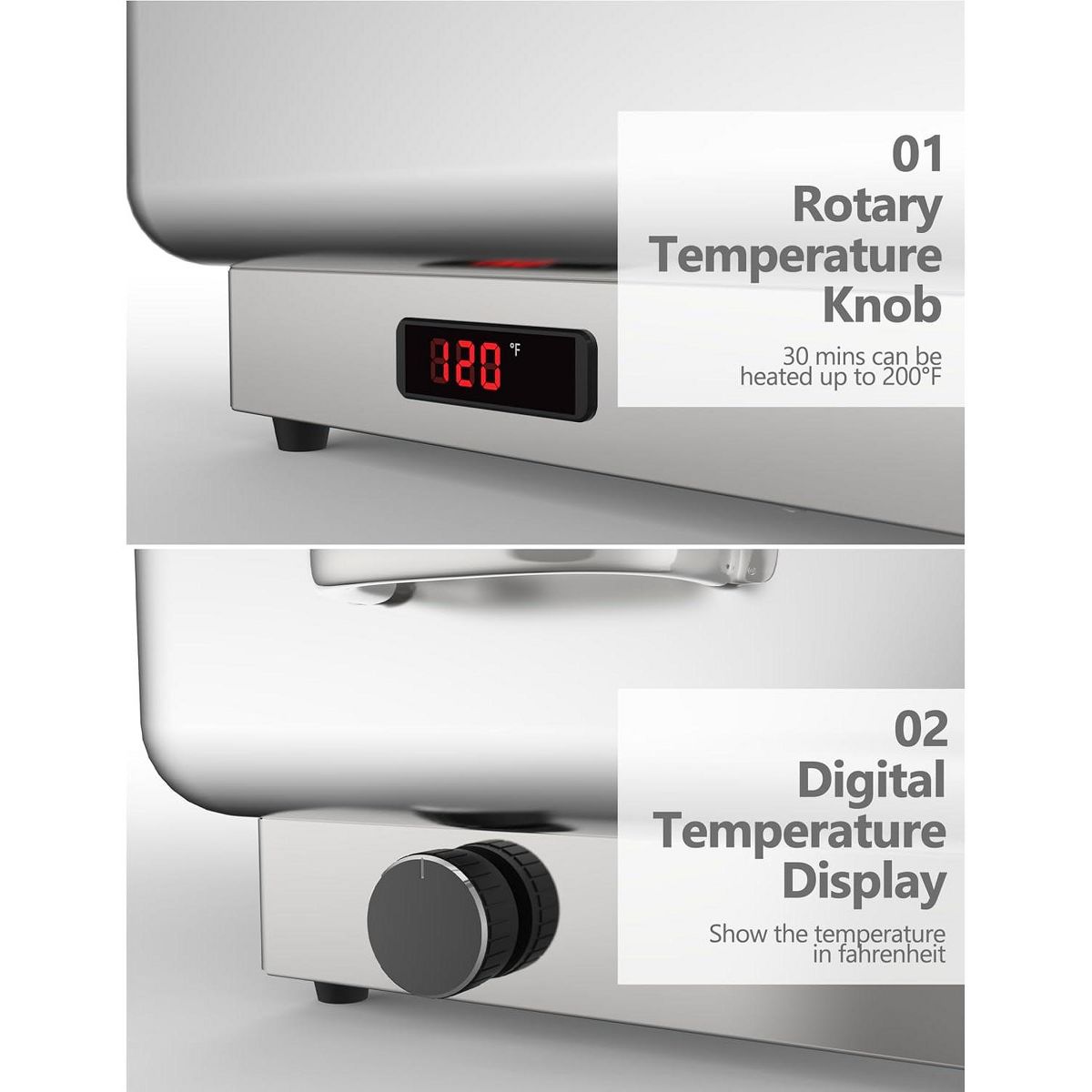 Electric Chafing Dish Buffet Set - 9QT Stainless Steel Food Warmer with Temperature Control Display-Includes Lid,Commercial Kitchen Catering Chafer - thumbnail 6