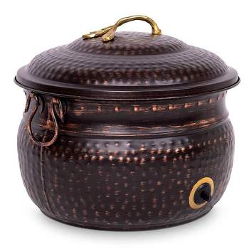 BirdRock Home Decorative Water Hose Pot with Lid - Distressed Bronze - 100 ft Hose