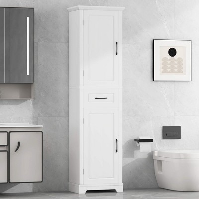 ORRD Tall Bathroom Storage Cabinet, Freestanding Cabinet with Doors and Adjustable Shelves, White