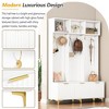 Whisen Modern Large Hall Tree with Bench & High Gloss Fluted Doors, Coat Rack with 6 Gold Hooks & Legs - 3 of 4