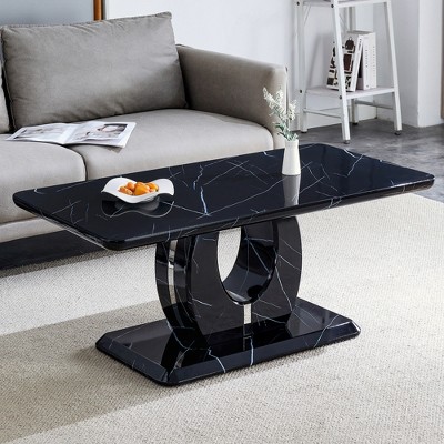KIGFTSOD Modern Minimalist MDF Pattern Sticker Rectangular Coffee Table, Faux Marble Top Coffee Table
