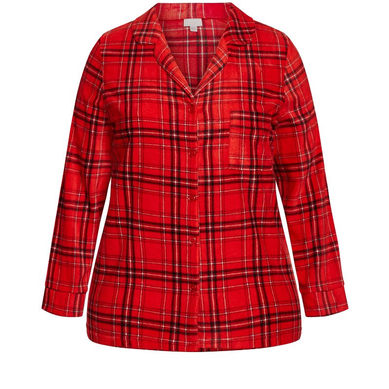 Women's Plus Size Fleece Check Sleep Top - red | AVENUE, 5 of 7