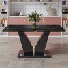 Modern Imitation Marble Pattern Dining Table,Dining Table With Tempered Glass Tabletop And MDF Legs,Rectangular Kitchen Table-Cuddlewood - 3 of 4