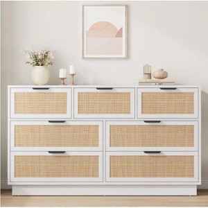 TackView 7-Rattan Drawer Dresser, 55''Wide 7 Chest of Drawers with Metal Handles and Wooden Sturdy Base for Home(Black\) - 1 of 4