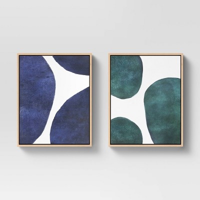 (Set of 2) 16" x 20" Large Circles Abstract Framed Wall Canvas White/Blue/Green - Project 62™