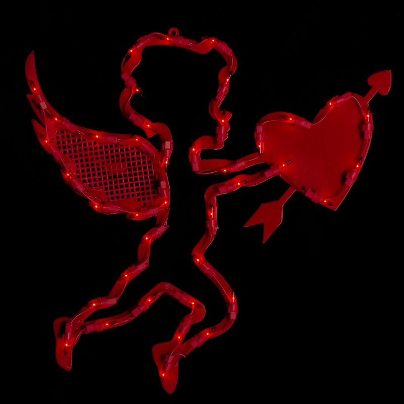 Northlight Lighted Cupid with Heart Valentine's Day Window Silhouette - 17" - Red, 1 of 6