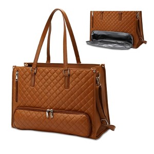EcoSummer Lunch Tote Bag for Women 15.6" Work Tote with Insulated Compartment Laptop Briefcase with Wristlet, Brown. - 1 of 4