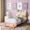 Tackview Twin Bed Frame Velvet Upholstered Platform Bed with Bookcase Headboard for Kids Girls - 2 of 4