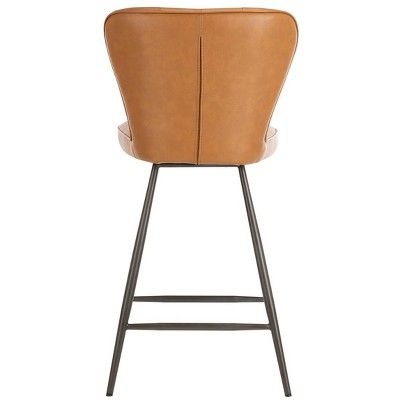 Transitional Camel Leather Swivel Counter Stool, 17"W