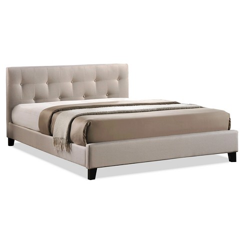 Queen Annette Linen Modern Bed With Upholstered Headboard Light