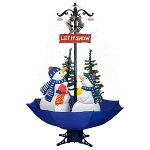 Northlight Lighted Musical Snowing Let it Snow Snowmen in Umbrella Base Christmas Decoration - 5.5' - 1 of 4