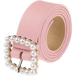 INSPIRE CHIC Women's Faux Leather Pearl Buckle Wide Waist Belts 40.9" X 1.2" - 1 of 4