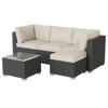 5-Piece Outdoor Patio Rattan Wicker Sofa Set, Pe Rattan Conversation Sectional with Thickened Back Cushion, Glass Tabletop, Ottoman, Beige - 4 of 4