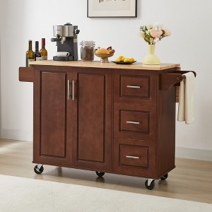 LOVSON 53.8" Folding Countertop Kitchen Island, Rustic Kitchen Island Table with Storage, Tower and Wheels, Vintage Brown - 1 of 4