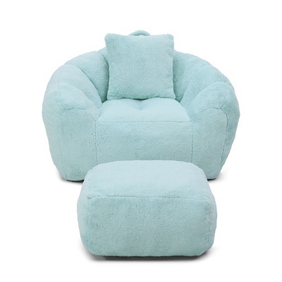 GlasFlength Bean Bag Seats Comfortable Soft Oversized Shell Shaped Lounge Chair with Footstool for Living Room Bedroom, Blue, 45.4"*36"*25.6"