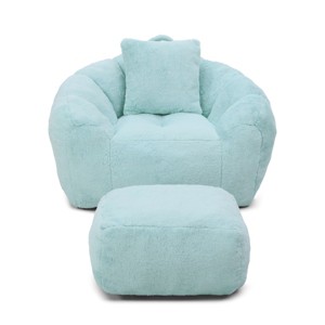 GlasFlength Bean Bag Seats Comfortable Soft Oversized Shell Shaped Lounge Chair with Footstool for Living Room Bedroom, Blue, 45.4"*36"*25.6" - 1 of 4