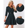 INSPIRE CHIC Women's Tartan Plaid V Neck 3/4 Sleeves Belted A-Line Dresses - 2 of 4