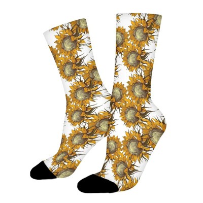 Sunflower Women Printed Crew Socks Funny Funky Socks Soft Polyester Novelty Gifts for Artists Men