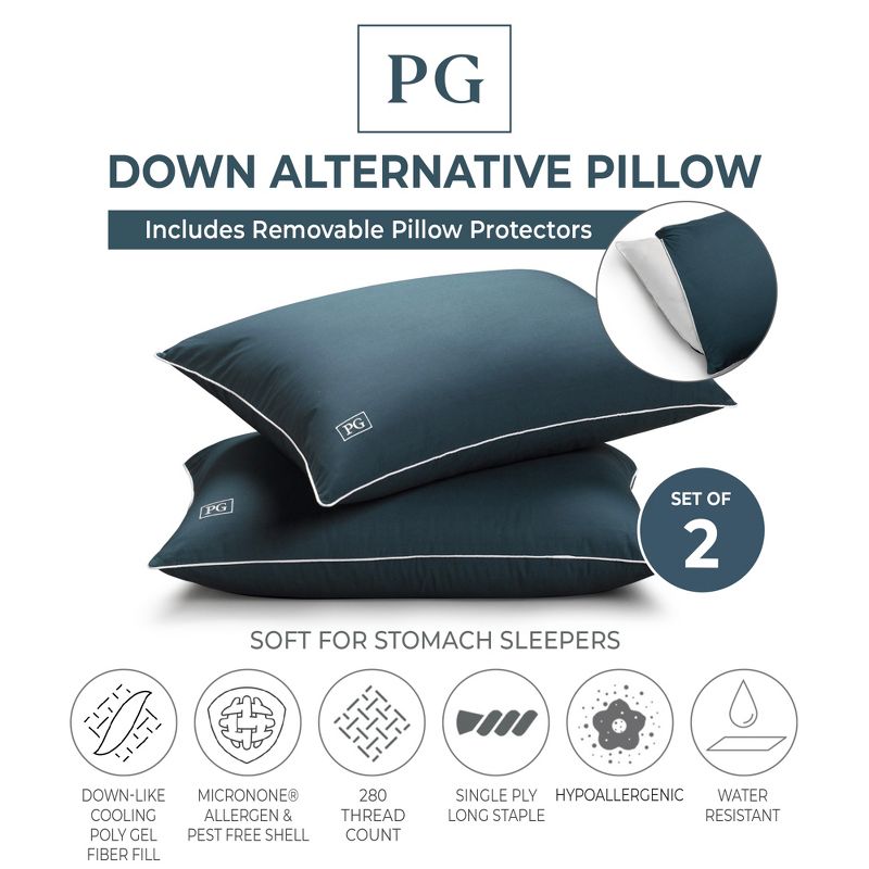 Pillow Guy Soft Density Stomach Sleeper, Down Alternative Pillow with MicronOne Technology, and Removable Pillow Protector, Set of 2 - King