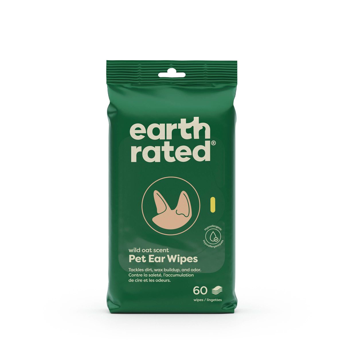 Earth Rated Vet-Developed Pet Ear Wipes - Oatmeal Scent - 60ct