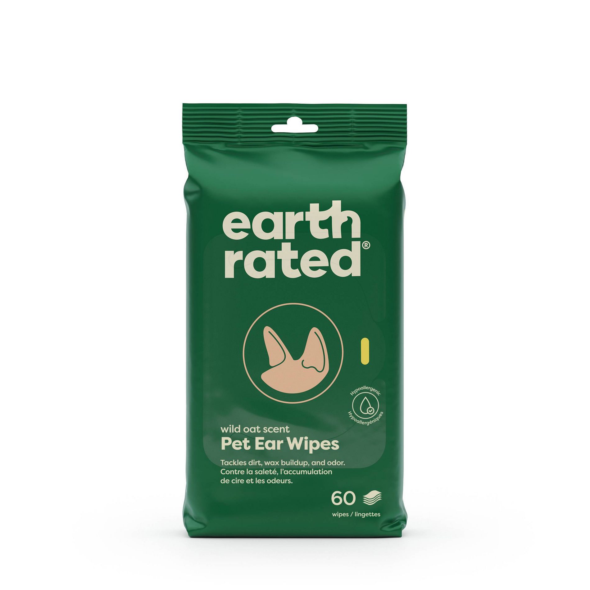 Earth Rated Vet-Developed Pet Ear Wipes - Oatmeal Scent - 60ct